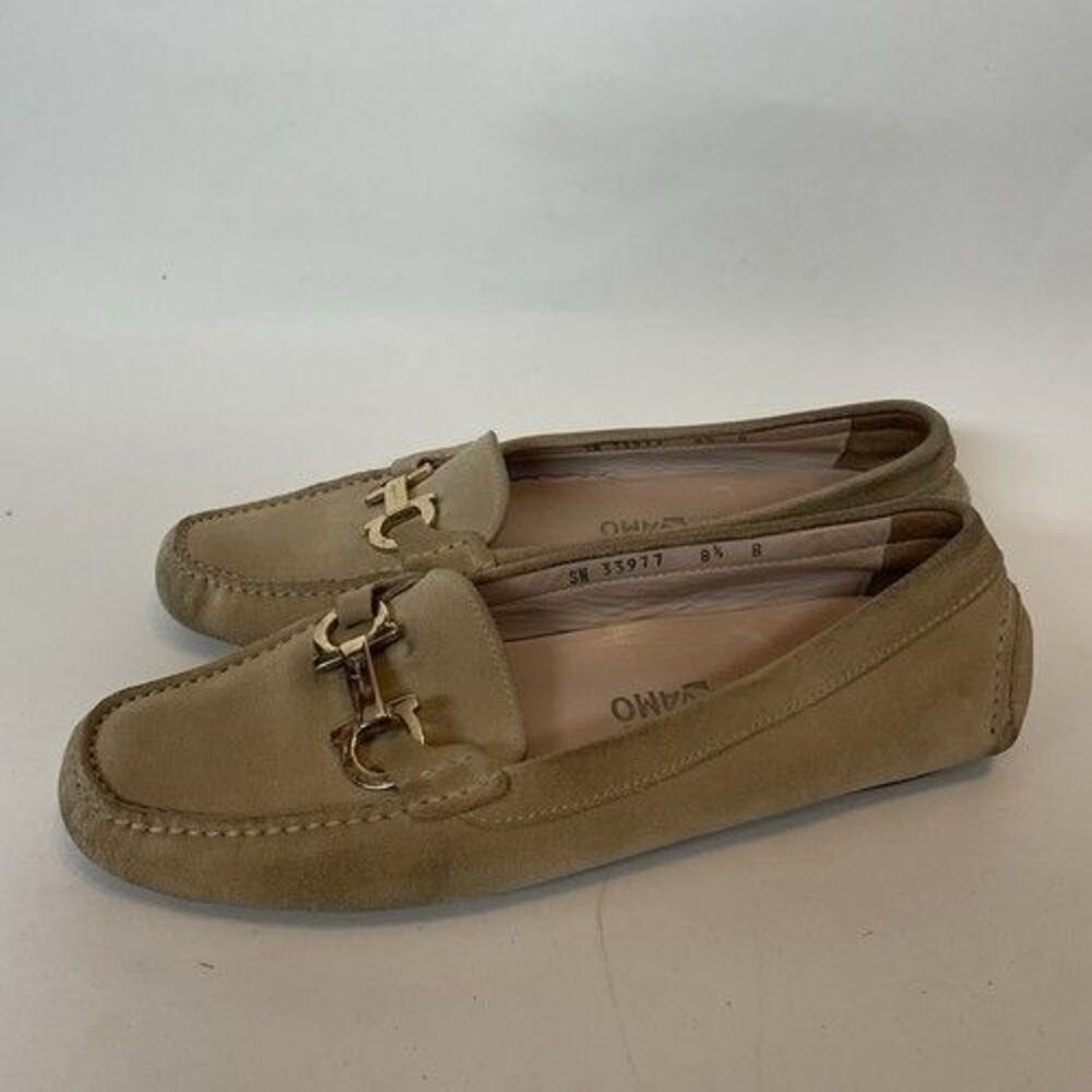 Salvatore Ferragamo‎ Tan Suede Loafers Flats Driving Shoes Women Size 8.5B